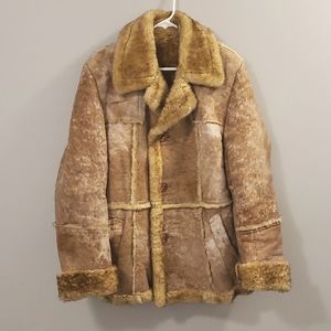 VTG Tan Natural Sheepskin Shearling Rancher Coat by Woolskins Sz S